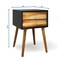 Black-Brown Rubber Wood Nightstand with 2 Drawers and Raised Legs